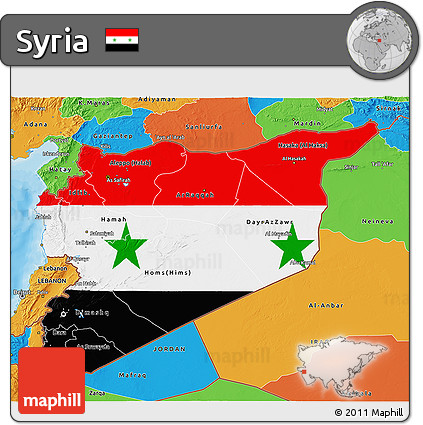 Flag 3D Map of Syria, political outside