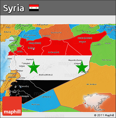 Flag 3D Map of Syria, political outside