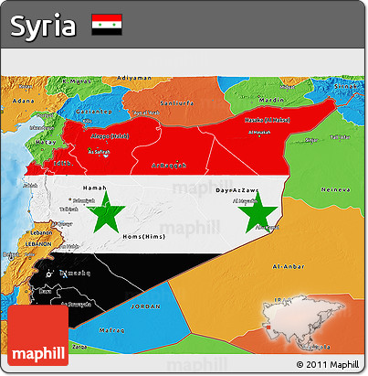 Flag 3D Map of Syria, political outside