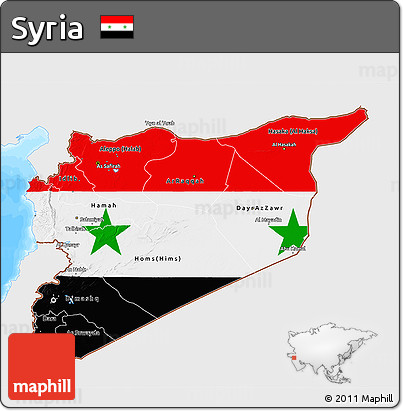 Flag 3D Map of Syria, single color outside, bathymetry sea, flag centered
