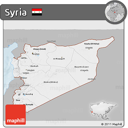 Gray 3D Map of Syria, single color outside