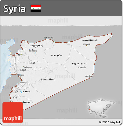 Gray 3D Map of Syria, single color outside