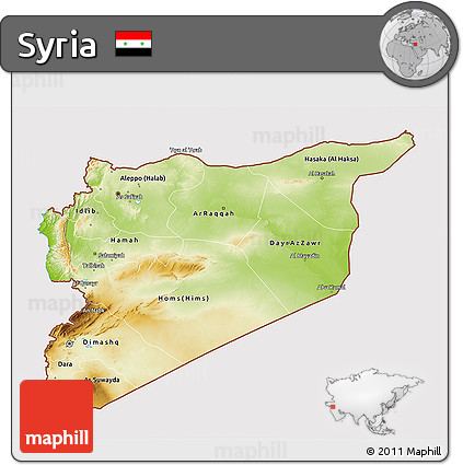 Physical 3D Map of Syria, cropped outside