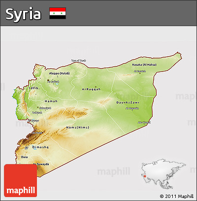 Physical 3D Map of Syria, cropped outside