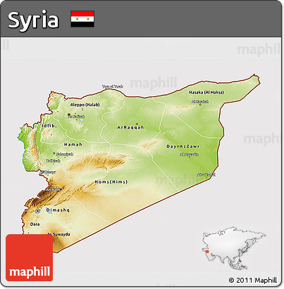 Physical 3D Map of Syria, cropped outside