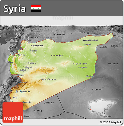 Physical 3D Map of Syria, darken, desaturated