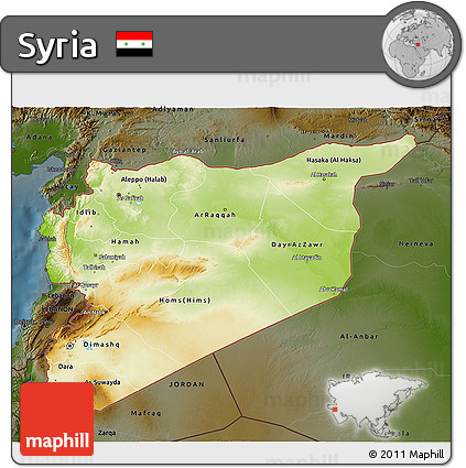Physical 3D Map of Syria, darken