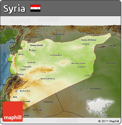 Physical 3D Map of Syria, darken