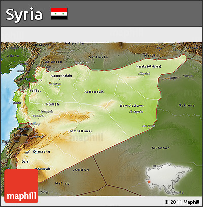 Physical 3D Map of Syria, darken, land only