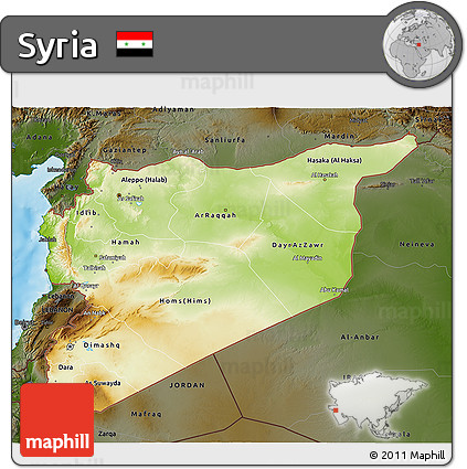 Physical 3D Map of Syria, darken, land only