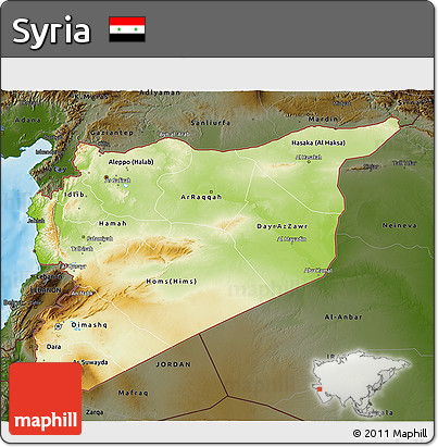 Physical 3D Map of Syria, darken, land only