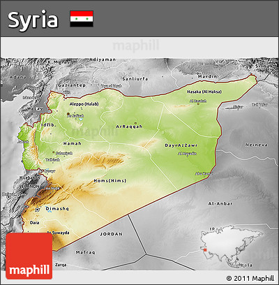 Physical 3D Map of Syria, desaturated