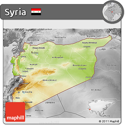 Physical 3D Map of Syria, desaturated