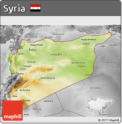 Physical 3D Map of Syria, desaturated