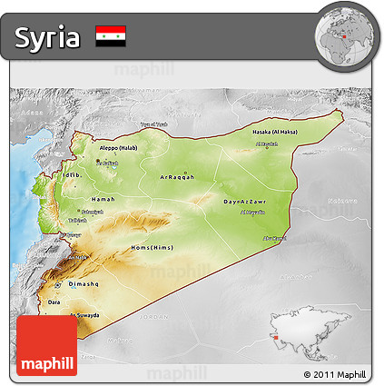 Physical 3D Map of Syria, lighten, desaturated, land only