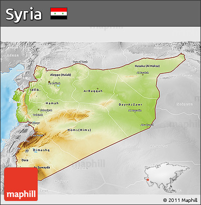 Physical 3D Map of Syria, lighten, desaturated, land only