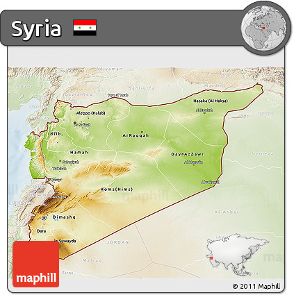 Physical 3D Map of Syria, lighten