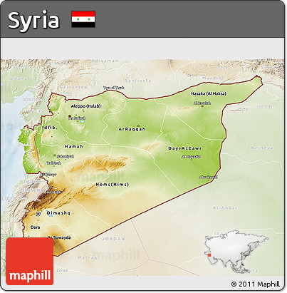 Physical 3D Map of Syria, lighten