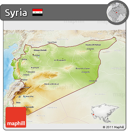 Physical 3D Map of Syria, lighten, land only