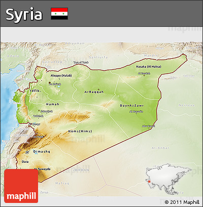 Physical 3D Map of Syria, lighten, land only