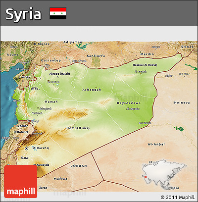 Physical 3D Map of Syria, satellite outside