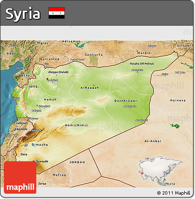 Physical 3D Map of Syria, satellite outside
