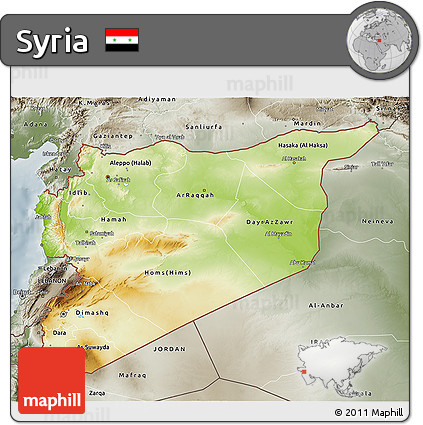Physical 3D Map of Syria, semi-desaturated