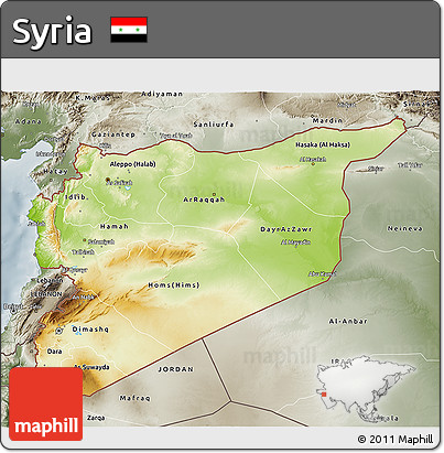 Physical 3D Map of Syria, semi-desaturated