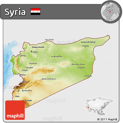 Physical 3D Map of Syria, single color outside