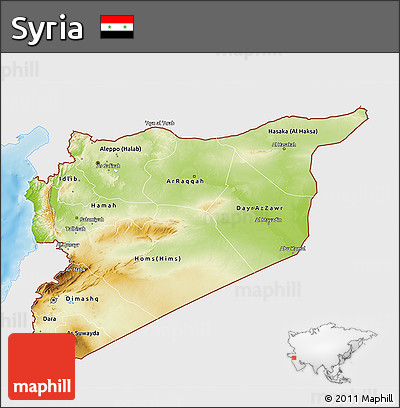 Physical 3D Map of Syria, single color outside