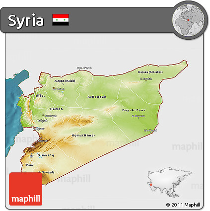 Physical 3D Map of Syria, single color outside, satellite sea
