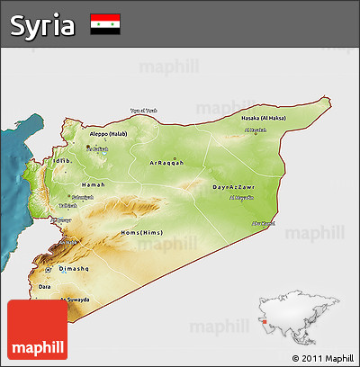 Physical 3D Map of Syria, single color outside, satellite sea