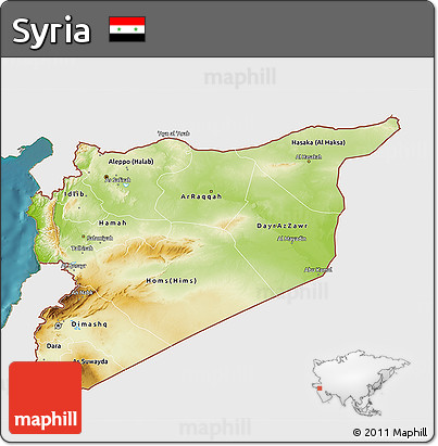 Physical 3D Map of Syria, single color outside, satellite sea