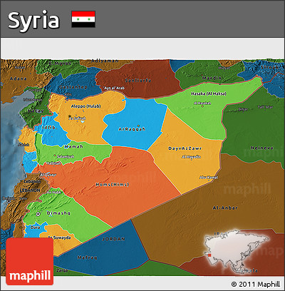 Political 3D Map of Syria, darken