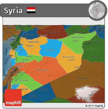 Political 3D Map of Syria, darken
