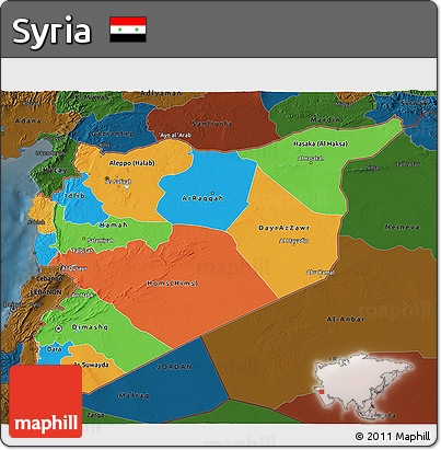 Political 3D Map of Syria, darken
