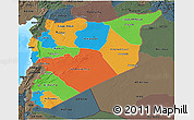 Political 3D Map of Syria, darken, semi-desaturated, land only
