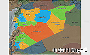 Political 3D Map of Syria, darken, semi-desaturated