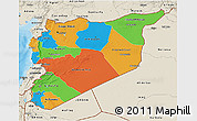 Political 3D Map of Syria, shaded relief outside, bathymetry sea