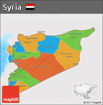 Political 3D Map of Syria, single color outside, bathymetry sea