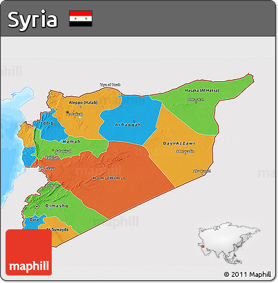 Political 3D Map of Syria, single color outside, bathymetry sea