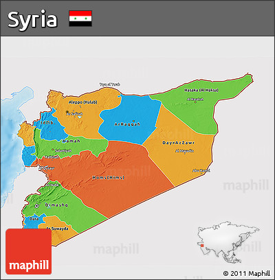 Political 3D Map of Syria, single color outside, shaded relief sea