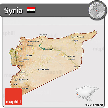 Satellite 3D Map of Syria, cropped outside
