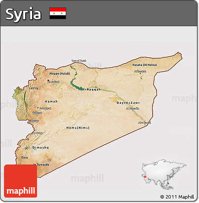 Satellite 3D Map of Syria, cropped outside