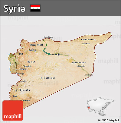 Satellite 3D Map of Syria, cropped outside