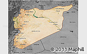 Satellite 3D Map of Syria, darken, desaturated
