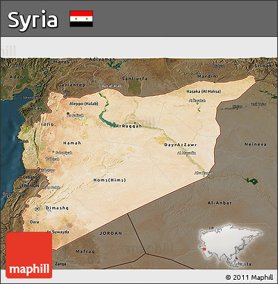Satellite 3D Map of Syria, darken