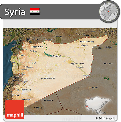 Satellite 3D Map of Syria, darken