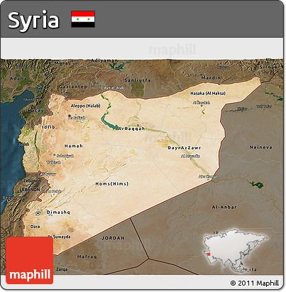 Satellite 3D Map of Syria, darken