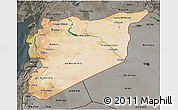 Satellite 3D Map of Syria, darken, semi-desaturated
